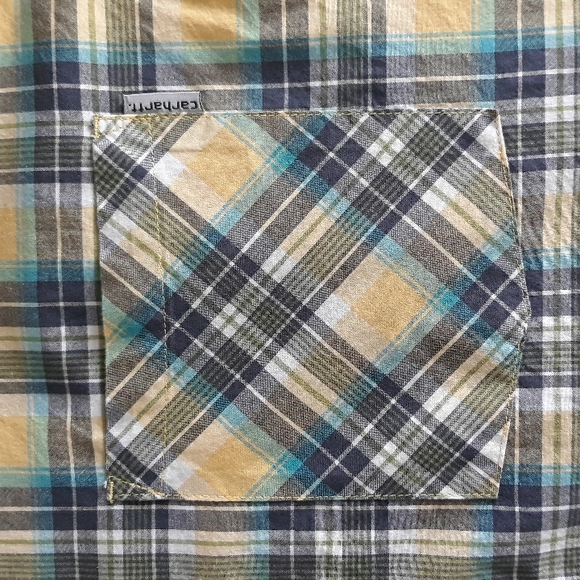 Carhartt men button up shirt long sleeve yellow plaid cotton size Large - Picture 4 of 11